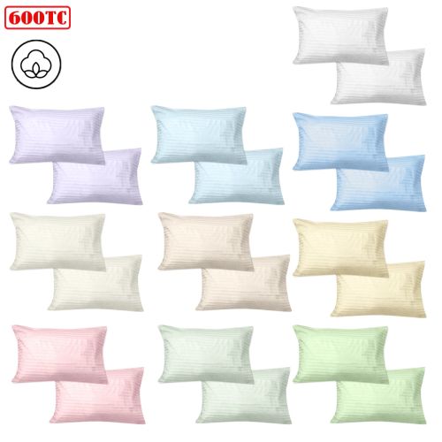 600TC Pair of Cotton Sateen Wide Self Striped Standard Pillowcases 48 x 74 cm