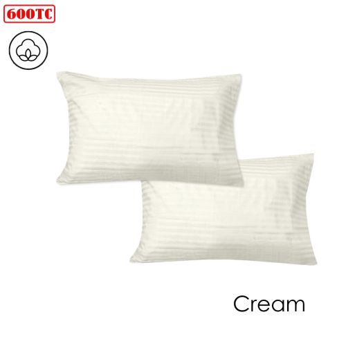 600TC Pair of Cotton Sateen Wide Self Striped Standard Pillowcases 48 x 74 cm