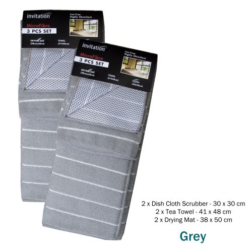 6 Piece Super Absorbent Kitchen Drying Mats & Tea Towels & Scrubbers Set by Invitation
