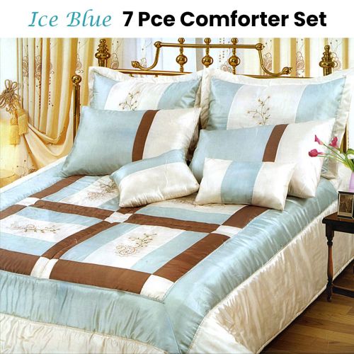 7 Pce Ice Blue Comforter Set King by Kingdom