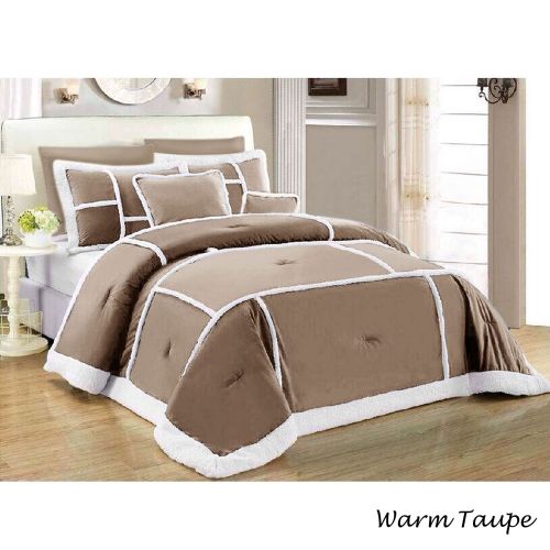 7 Piece Soho Sherpa Comforter Set Warm Taupe by Ramesses