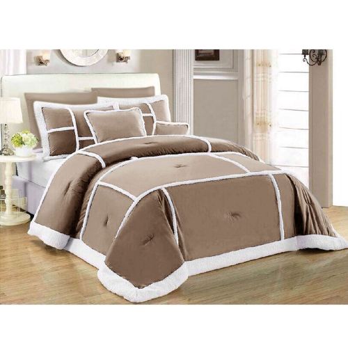 7 Piece Soho Sherpa Comforter Set Warm Taupe by Ramesses