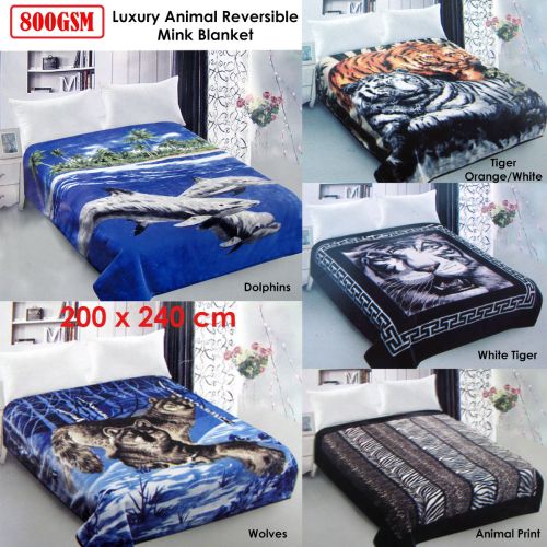 800GSM Luxury Reversible Mink Blanket Animal Pattern Queen 200 x 240 cm