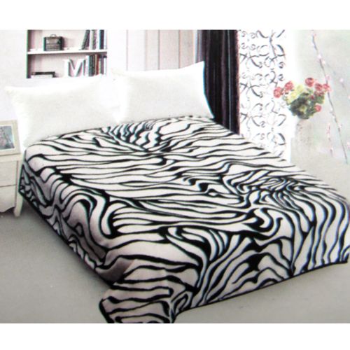 800GSM Luxury Reversible Mink Blanket Zebra Black Queen 200 x 240 cm
