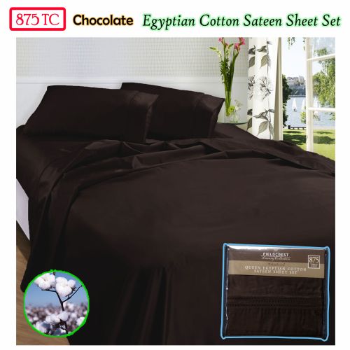 875TC Egyptian Cotton Sateen Sheet Set Chocolate Queen by Fieldcrest