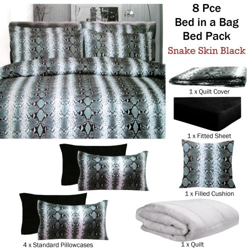 8 Pce Bed in a Bag Bed Pack Set Snake Skin Black by Big Sleep