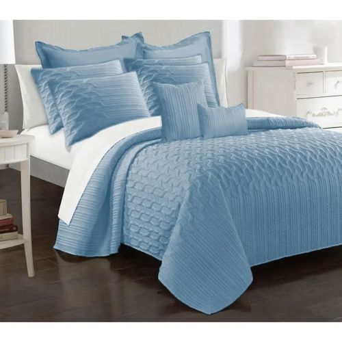 9 Pieces Interlaced Vine Comforter Set Steel Blue by Ramesses