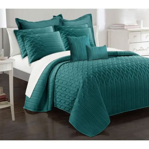 9 Pieces Interlaced Vine Comforter Set Teal by Ramesses
