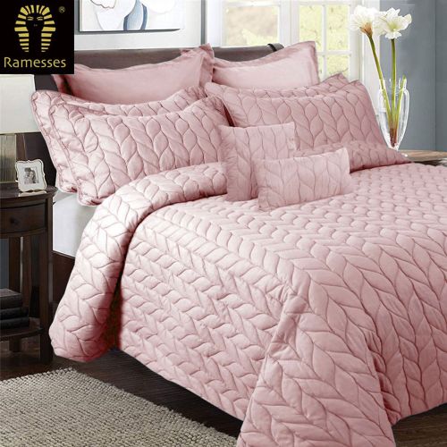 9 Piece Ultrasonic Comforter Set Rose Pink by Ramesses