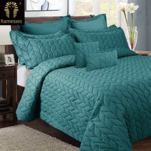 9 Pieces Ultrasonic Embossed Lightweight Comforter Set Teal by Ramesses