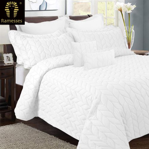 9 Pieces Ultrasonic Embossed Lightweight Comforter Set White by Ramesses