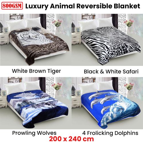 800GSM Luxury Reversible Animal Mink Blanket Queen 200 x 240 cm