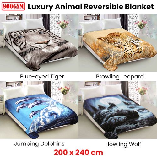 800GSM Luxury Reversible Animal Pattern Mink Blanket Queen 200 x 240 cm