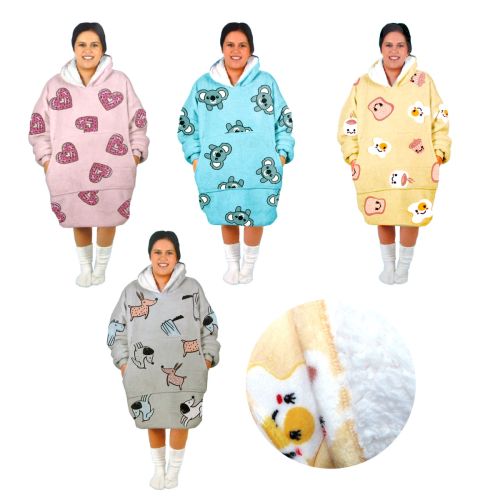 Adult Women Comfy Warm Blanket Hoodie with Sherpa Fleece Reverse