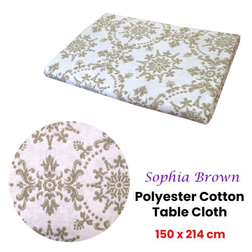 Sophia Brown Polyester Cotton Table Cloth 150 x 214 cm