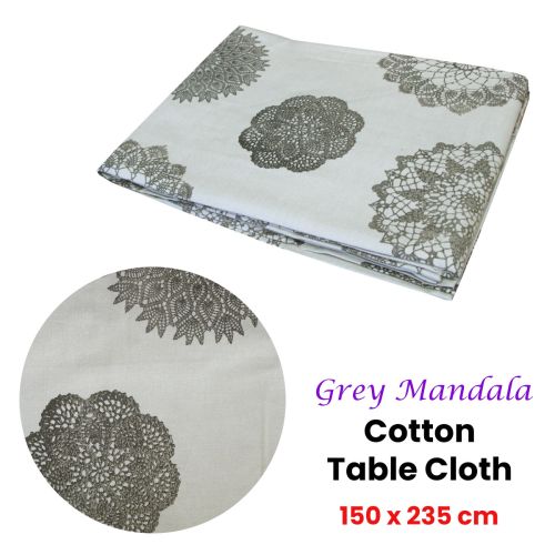 Grey Mandala Cotton Table Cloth 150 x 235 cm