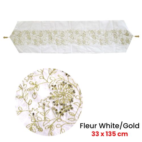 Embroidered Faux Silk Table Runner 33 x 135 cm