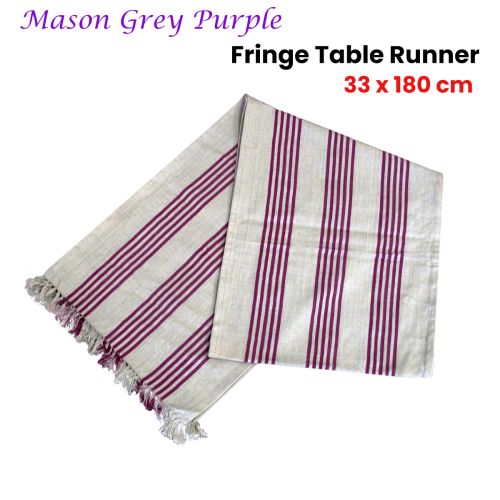 Mason Grey Purple Fringe Cotton Table Runner 33 x 180 cm