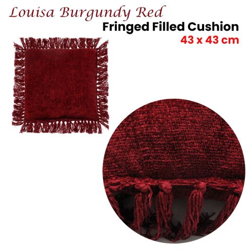 Louisa Burgundy Red Fringed Square Filled Cushion 43 x 43 cm
