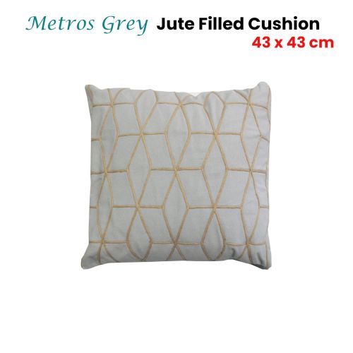 Metros Grey Jute Square Filled Cushion 43 x 43 cm