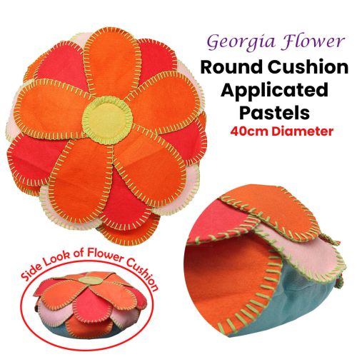 Girls Georgia Flower Applique Round Filled Cushion 40 cm Diameter