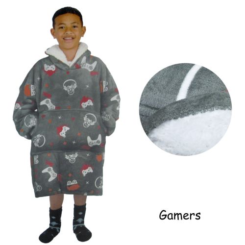 Kids Boys Girls Comfy Warm Blanket Hoodie with Sherpa Fleece Reverse
