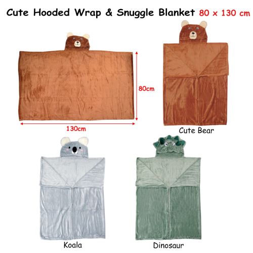 Baby Kids Boys Girls Hooded Wrap & Snuggle Animal Blanket Throw Rug 80x130 cm