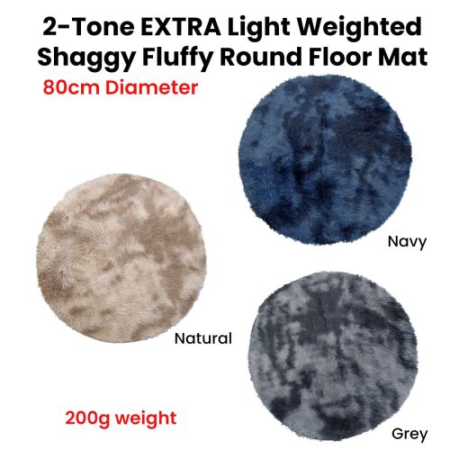 2-Toned Extra Light Weighted Shaggy Fluffy Floor Mat 80cm Diameter