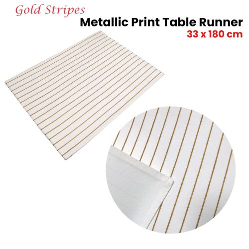 Gold Stripes Cotton Metallic Print Table Runner 33 x 180 cm