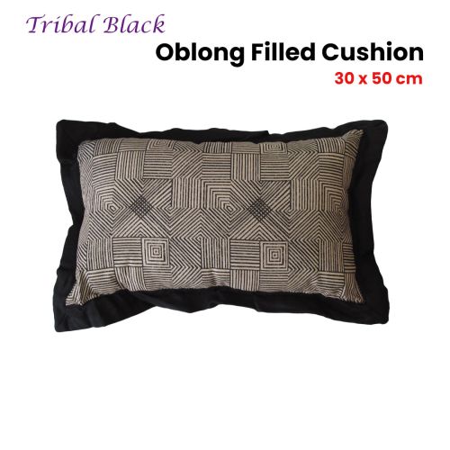Tribal Black Oblong Filled Cushion 30 x 50 cm