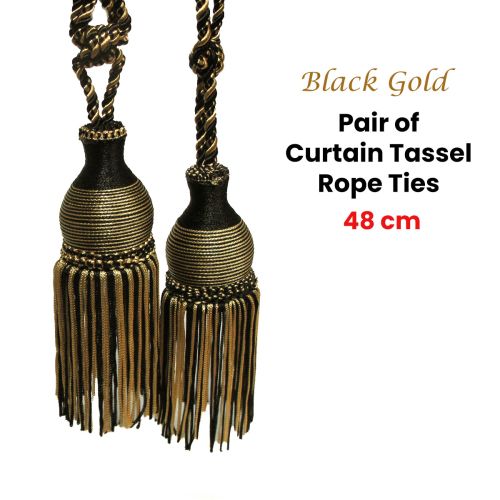 Black Gold Pair of Curtain Tassel Rope Ties 48cm