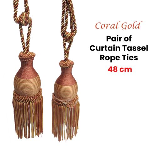 Coral Gold Pair of Curtain Tassel Rope Ties 48cm