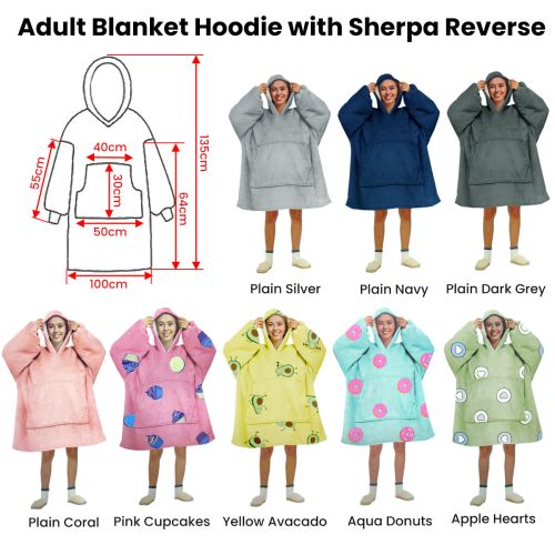 Adult Men Women Comfy Warm Blanket Hoodie with Sherpa Fleece Reverse