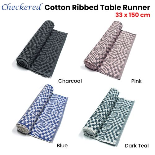 Checkered Cotton Ribbed Table Runner 33 x 150 cm