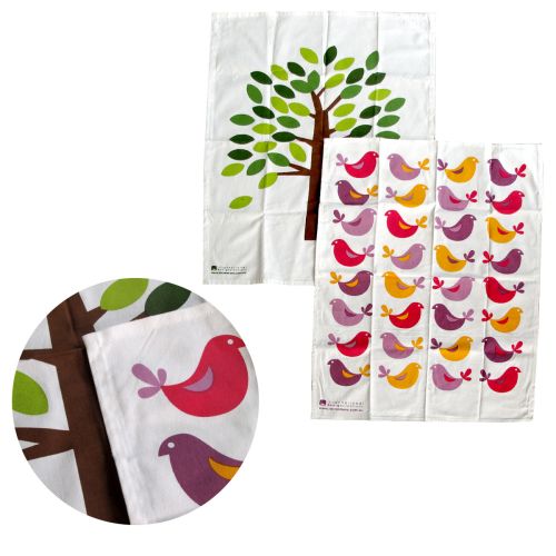 Set of 2 Birdie Cotton Tea Towels 40 x 60 cm