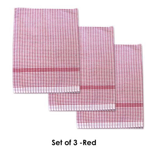 Set of 3 Jumbo Cotton Checkered Tea Towels 60 x 90 cm