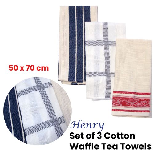 Set of 3 Henry Cotton Waffle Tea Towels 50 x 70 cm