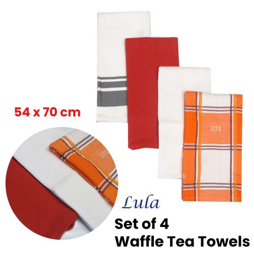 Set of 4 Lula Cotton Waffle Tea Towels 54 x 70 cm