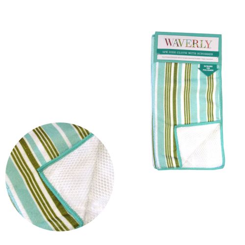Set of 5 Aqua Stripes Polyester Dish Clothes with Scrubbers 30 x 30 cm