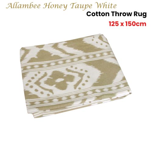 Allambee Honey Taupe White Cotton Throw Rug 125 x 150cm by IDC Homewares