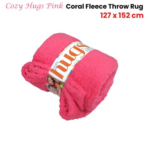 Cozy Hugs Pink Coral Fleece Throw Rug 127 x 152 cm
