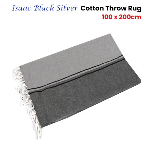 Isaac Black Silver Cotton Throw Rug 100 x 200cm by IDC Homewares