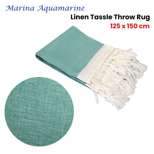Marina Aquamarine Linen Tassle Throw Rug 125 x 150 cm