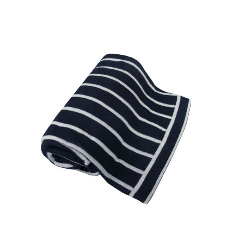 Poseidon Navy White Polyester Knitted Throw Rug 125 x 150cm by IDC Homewares