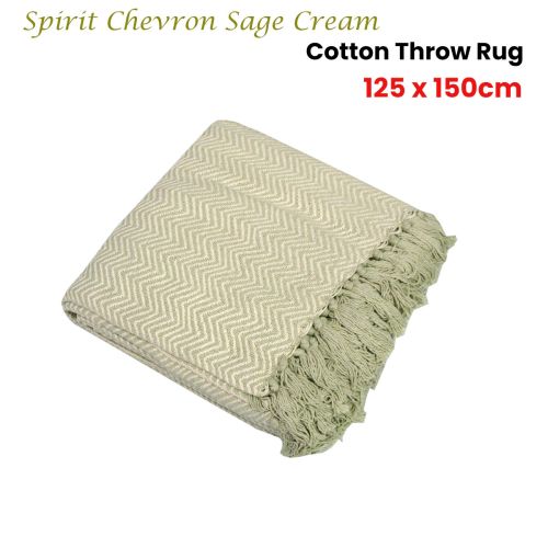 Spirit Chevron Sage Cream Cotton Throw Rug 125 x 150cm by IDC Homewares