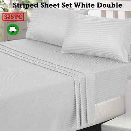 325TC Self-Striped Cotton Sheet Set White Double by Accessorize