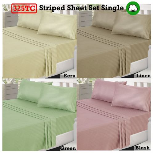 325TC Self-Striped Cotton Sheet Set Single by Accessorize