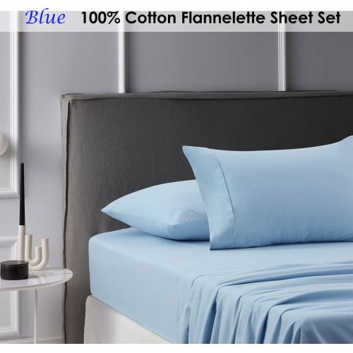 Cotton Flannelette Sheet Set Blue by Accessorize