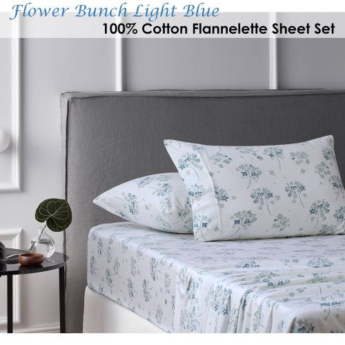 Cotton Flannelette Sheet Set Flower Bunch Light Blue by Accessorize