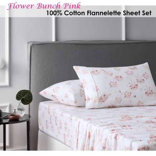 Cotton Flannelette Sheet Set Flower Bunch Pink by Accessorize